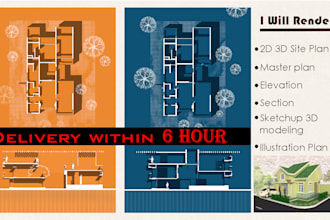 render floor plan, site plan and master plan creatively in photoshop