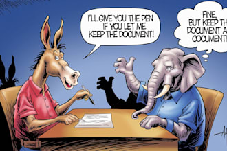 create a crazy and funny political or satirical cartoon