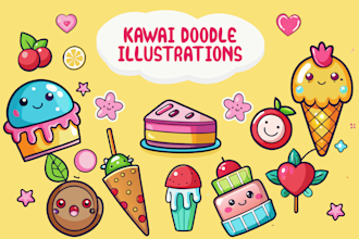 draw cute kawaii doodle art illustration, for stickers, emoticon, anything