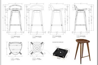 technical drawing of furniture and mechanical works