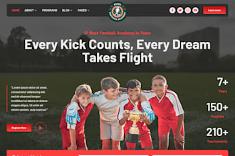 design football academy website, soccer website, soccer academy website