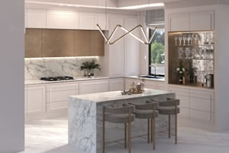 design a kitchen with 3d render and technical drawings