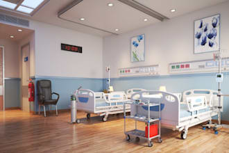 render 3d hospital interior, 3d pharmacy, 3d clinic design with 3d animation