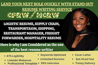 write transportation, supply chain, logistics, realtor, hr, and warehouse resume