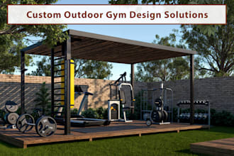 design outdoor gym,yoga, cardio, zen and rendering 3d realistic