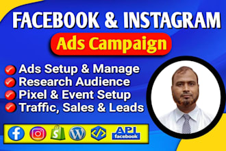 setup facebook ads campaign, fb and instagram advertising for sales leads