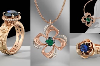 design custom 3d jewelry designs for 3d printing with realistic rendering