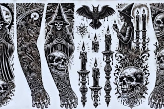 create realistic bespoke tattoo designs for whole sleeves