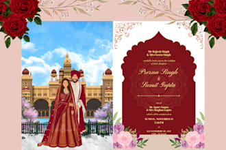design a cute wedding invitation card in cartoon style