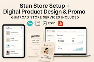 setup stan store, design digital products and stan store promotion gumroad store