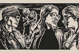 draw a custom digital art portrait in linocut style
