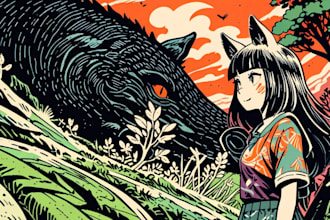 draw a custom black and white illustration in linocut style