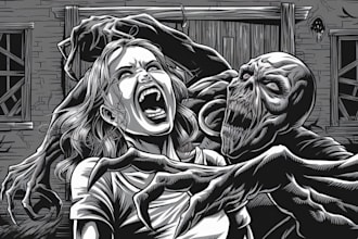 make a brutal dark horror metal art illustration