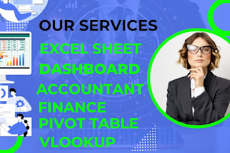 create excel graphs,pivot tables, vlookup and dashboard