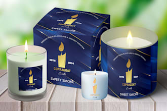 design product packaging, label, box, sticker and logo for candle and cosmetics