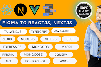 convert figma to next js, vite js, react js and fixing bugs