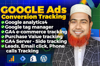 setup google ads conversion tracking, analytics4,ga4 ecommerce tracking with GTM