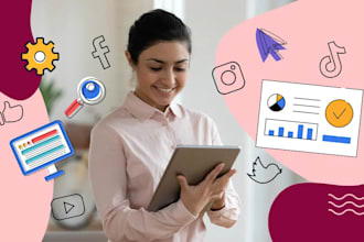 handle social media accounts with seo like x, fb, instagram, and website