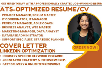 write IT manager, coordinator resume, project  manager, agile, scrum master CV