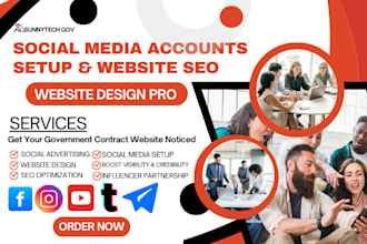 create a social media accounts setup  SEO for government contract website