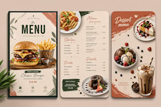 design an exceptional restaurant food menu flyer, brochure