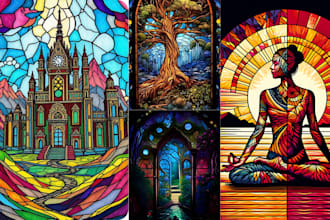 draw amazing fantasy mosaic stained glass art for your character design