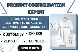 do product configuration for shopify product on zakeke teeinblue zepto customily