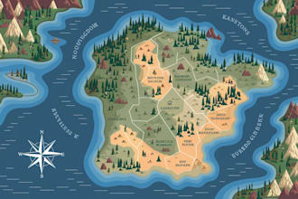 make fantasy map illustration for dnd, novels and games