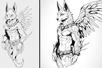 draw custom detailed character line art for tattoo design