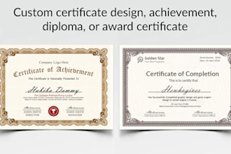 do custom certificate design, achievement, diploma, or award certificate in 4 hr
