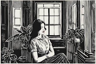 draw a custom portrait in linocut style