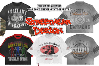 make premade design, vintage, grunge for your clothing brand