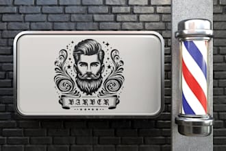 design emblem, stamp, badge and barber shop logo