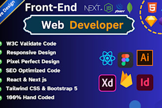 do front end development in react js, next js, tailwind css, javascript