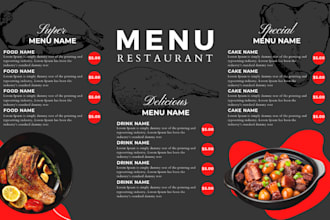 design custom editable restaurant food menus, digital menus, and price lists