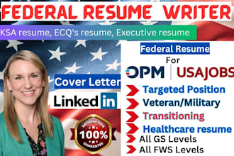 write federal resume for usajobs, cv, healthcare resume, ats resume in 24hrs