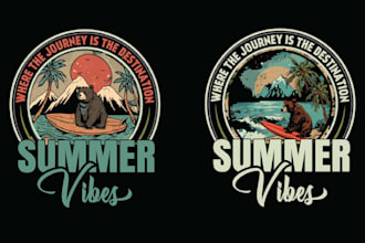 create vintage skull bear summer t shirt logo design