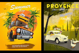 illustrate vintage poster and retro travel poster design