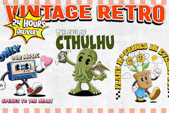create vintage retro mascot logo character for cartoon tshirt illustration
