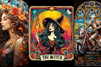 draw amazing fantasy stained glass art for your character