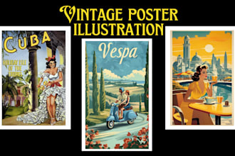 design retro, vintage travel poster and illustrations