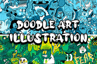 doodle art illustration, doodle sticker, kawai doodle