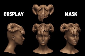 design custom 3d helmet, 3d cosplay, halloween, 3d mask, 3d head for 3d printing