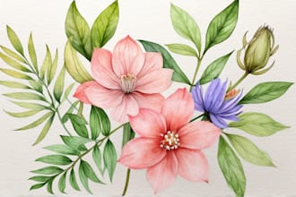 create a botanical watercolor illustration, floral drawing