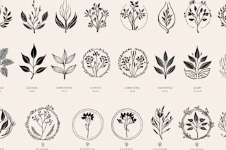 make feminine line art botanical boho logo illustration