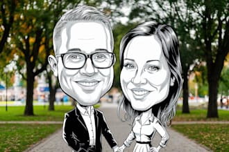 draw big head cartoon caricature for you couple or family cartoon