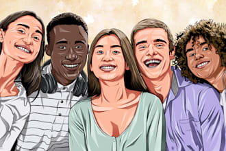 draw couple, family, or group into cartoon art potrait
