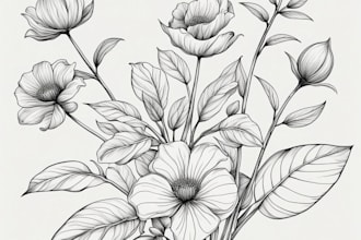 draw line art illustration botanical and flower beautifully