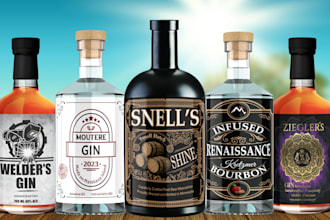 design label for gin,vodka,wine,whisky,brandy,tequila,beer,rum,mead,margarita