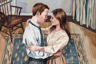draw cute couple portrait watercolor illustration